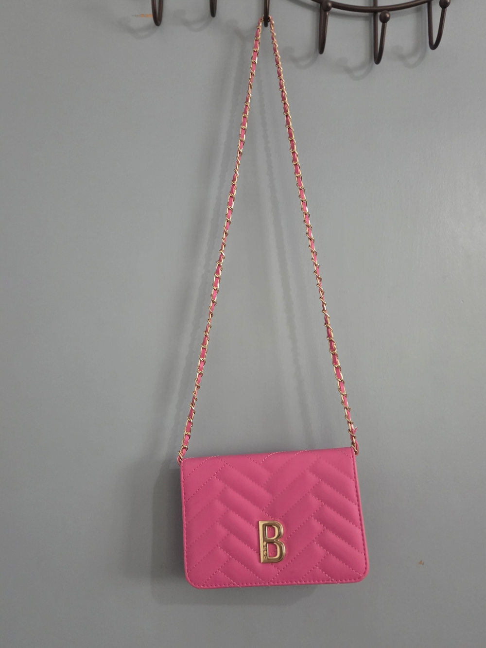 bebe Hot Pink Quilted Crossbody with Gold B